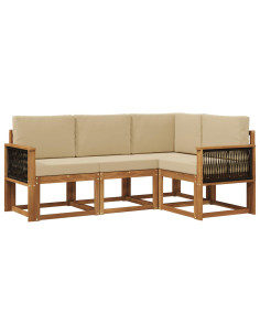 Set di divani da esterno 4 pcs Naturale e Beige Poliestere