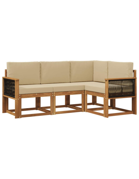 Set di divani da esterno 4 pcs Naturale e Beige Poliestere