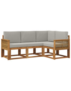 Set di divani da esterno 4 pcs Naturale e Grigio Chiaro