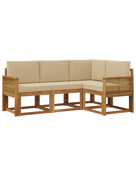 Set di divani da esterno 4 pcs Naturale e Beige Poliestere