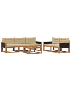 Set di divani da esterno con cuscino 6 pcs Naturale e Beige 2
