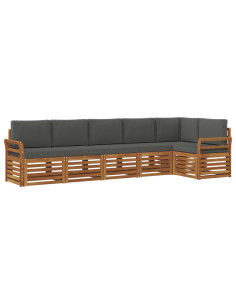 Set divani 6 pcs Naturale e Antracite Legno di Acacia Massello 2
