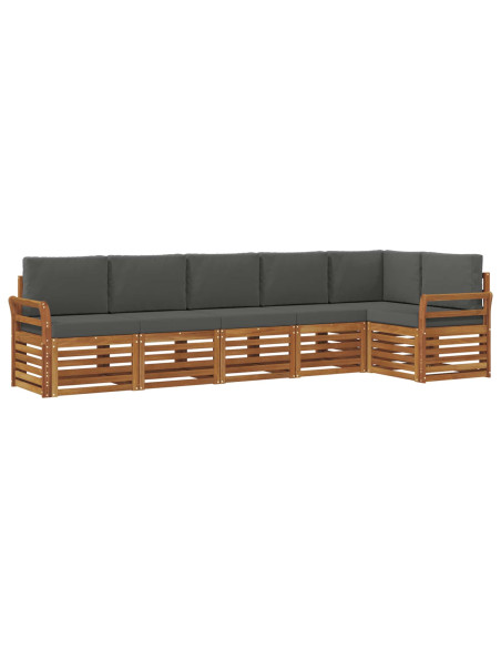 Set divani 6 pcs Naturale e Antracite Legno di Acacia Massello