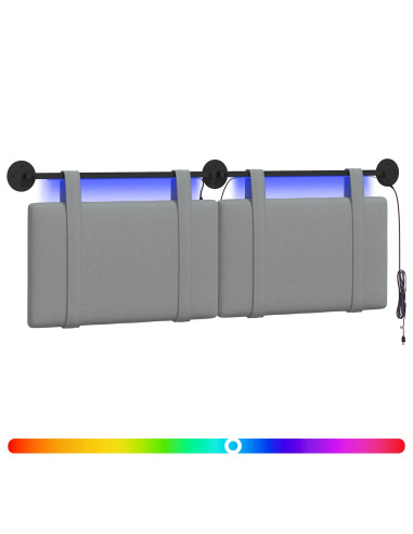 Testiera sospesa Con luce LED Grigio Chiaro Tessuto