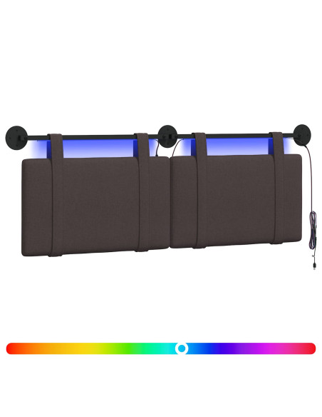 Testiera sospesa Con luce LED Marrone Scuro Tessuto