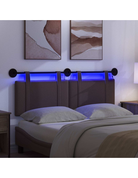 Testiera sospesa Con luce LED Marrone Scuro Tessuto