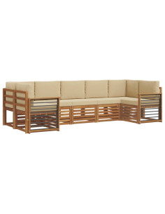 Set divani 7 pcs Naturale e Beige Legno di Acacia Massello 2