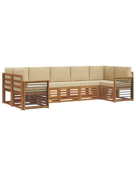 Set divani 7 pcs Naturale e Beige Legno di Acacia Massello