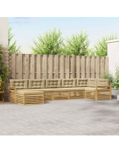 Set di divani da esterno con cuscino 7 pcs Bianco e Beige