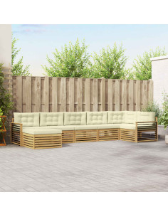 Set di divani da esterno con cuscino 7 pcs Bianco e Crema