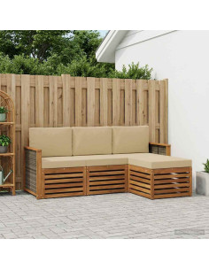Set di divani da esterno con cuscino 4 pcs Naturale e Beige