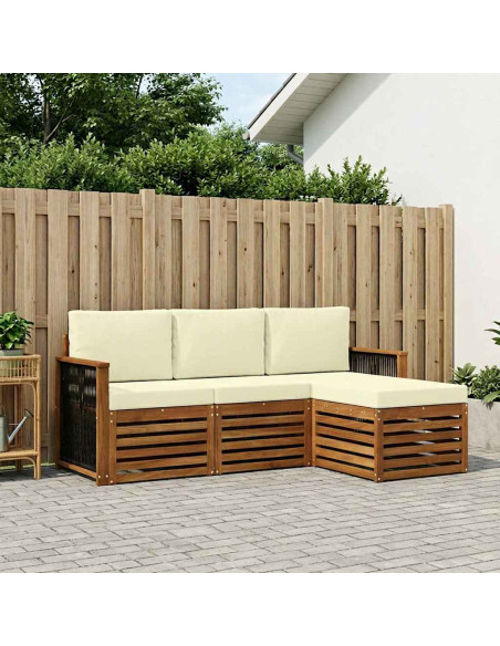 Set di divani da esterno con cuscino 4 pcs Naturale e Crema