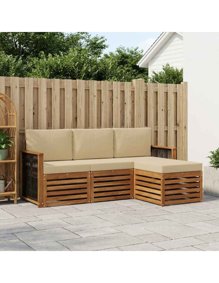 Set di divani da esterno con cuscino 4 pcs Naturale e Beige