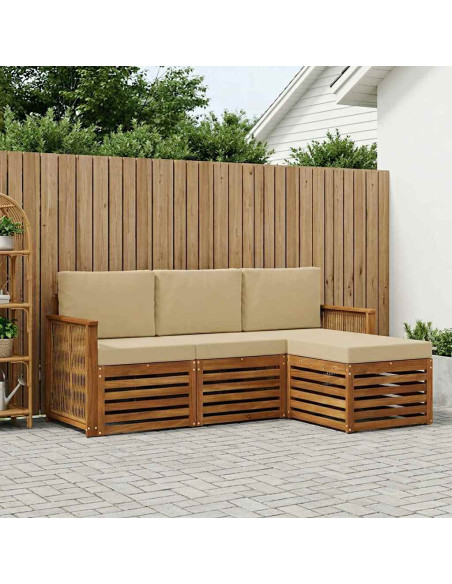 Set di divani da esterno con cuscino 4 pcs Naturale e Beige