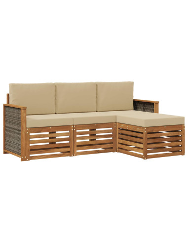 Set di divani da esterno con cuscino 4 pcs Naturale e Beige
