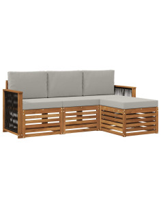 Set di divani da esterno 4 pcs Naturale e Grigio Chiaro 2