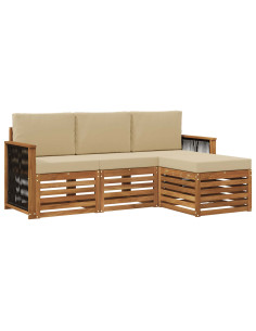 Set di divani da esterno con cuscino 4 pcs Naturale e Beige 2