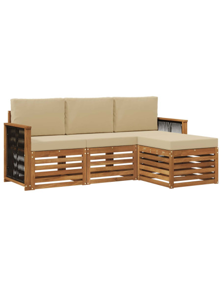 Set di divani da esterno con cuscino 4 pcs Naturale e Beige