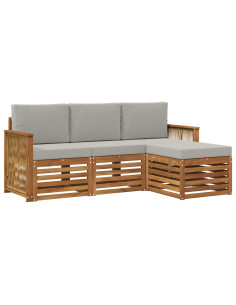 Set di divani da esterno 4 pcs Naturale e Grigio Chiaro 2