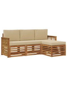 Set di divani da esterno con cuscino 4 pcs Naturale e Beige 2