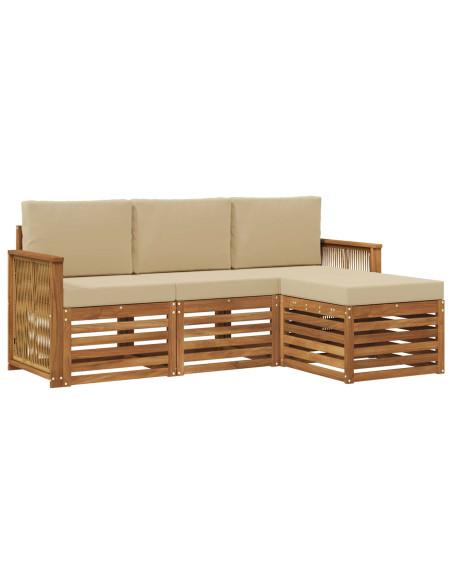 Set di divani da esterno con cuscino 4 pcs Naturale e Beige