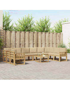 Set di divani da esterno con cuscino 11 pcs Bianco e Beige