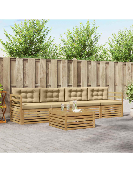 Set di divani da esterno con cuscino 5 pcs Bianco e Beige