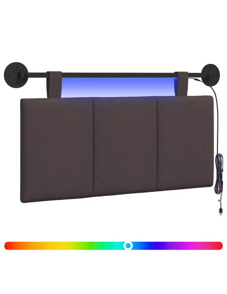 Testiera sospesa Con luce LED Marrone Scuro Tessuto