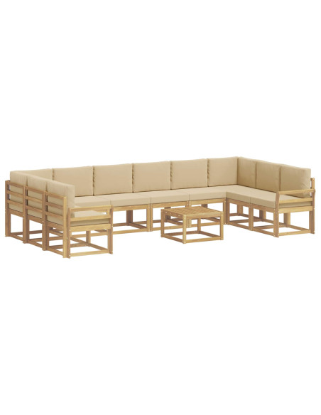 Set di divani da esterno con cuscino 11 pcs Bianco e Beige
