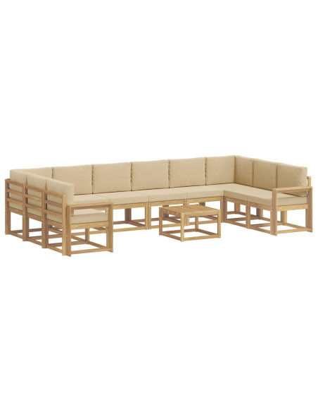 Set di divani da esterno con cuscino 11 pcs Bianco e Beige