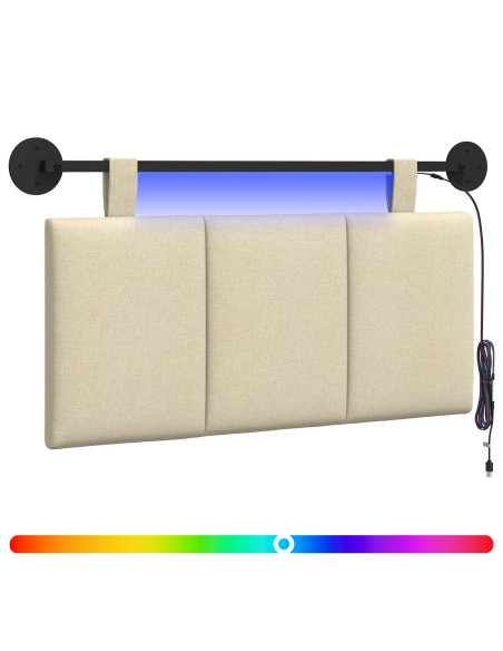 Testiera sospesa Con luce LED Crema Tessuto