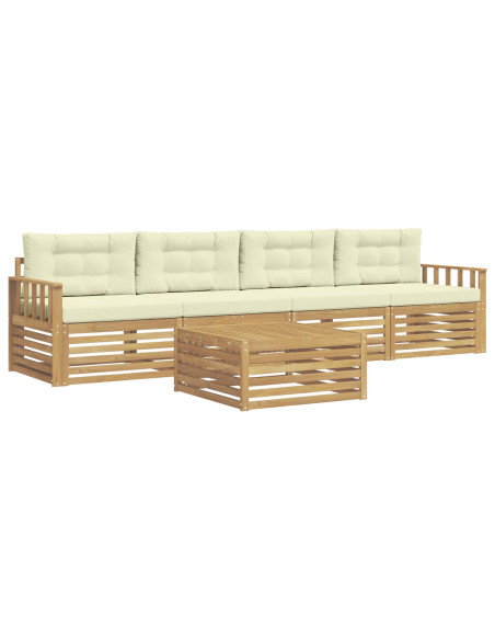 Set di divani da esterno con cuscino 5 pcs Bianco e Crema