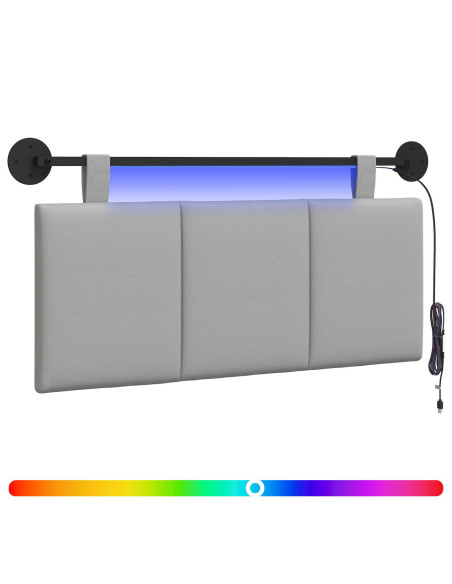 Testiera sospesa Con luce LED Grigio Nuvola Tessuto