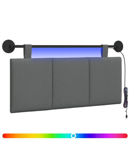 Testiera sospesa Con luce LED Grigio Scuro Tessuto