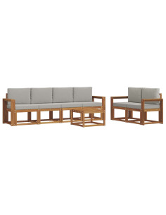Set di divani da esterno 7 pcs Grigio Naturale e Chiaro 2