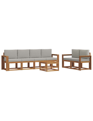 Set di divani da esterno 7 pcs Grigio Naturale e Chiaro