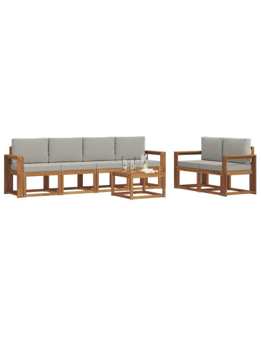 Set di divani da esterno 7 pcs Grigio Naturale e Chiaro