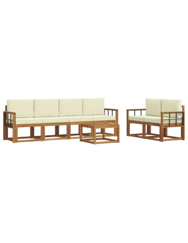 Set di divani da esterno con cuscino 7 pcs Naturale e Crema