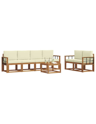 Set di divani da esterno con cuscino 7 pcs Naturale e Crema