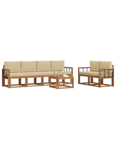 Set di divani da esterno con cuscino 7 pcs Naturale e Beige