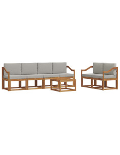 Set di divani da esterno 7 pcs Grigio Naturale e Chiaro 2
