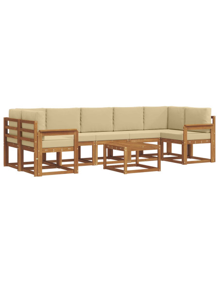 Set di divani da esterno con cuscino 8 pcs Naturale e Beige