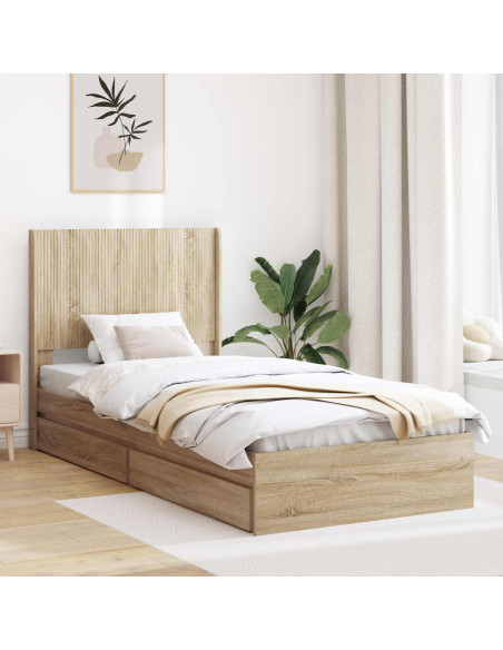Struttura del letto con stoccaggio e testata Rovere Sonoma