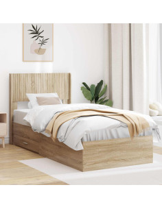 Struttura del letto con stoccaggio e testata Rovere Sonoma