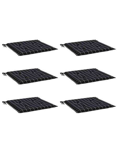 Cuscini Sedia 6 pz Motivo a Quadri Nero 40x40x4 cm in Tessuto
