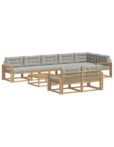 Set di divani da esterno 9 pcs Bianco e Grigio Chiaro