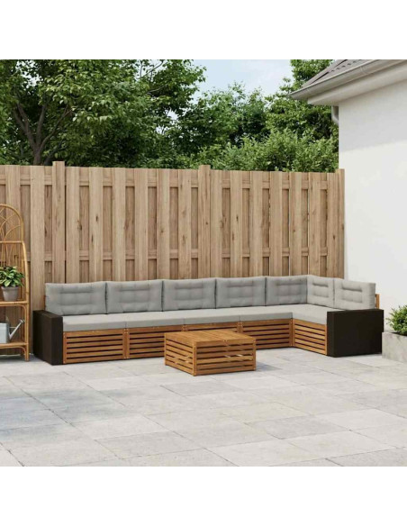Set di divani da esterno 7 pcs Naturale e Grigio Chiaro