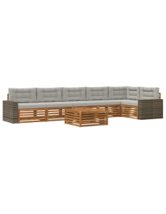Set di divani da esterno 7 pcs Naturale e Grigio Chiaro