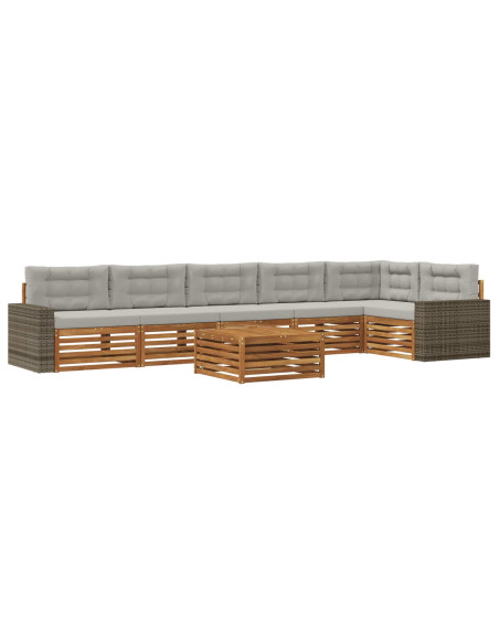 Set di divani da esterno 7 pcs Naturale e Grigio Chiaro