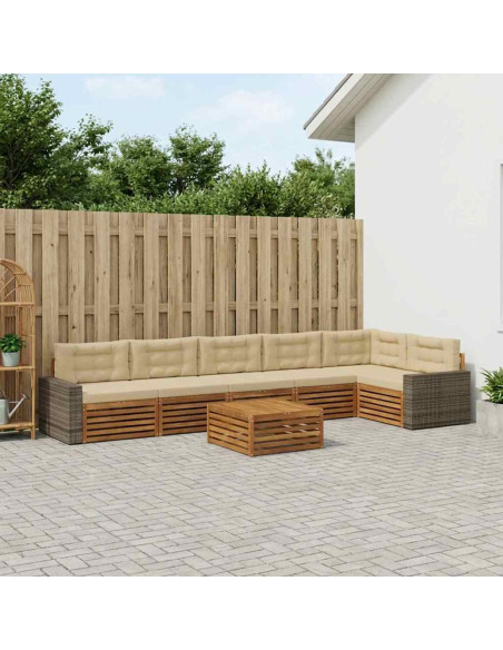 Set di divani da esterno 7 pcs Naturale e Beige 79 x 79 x 37 cm